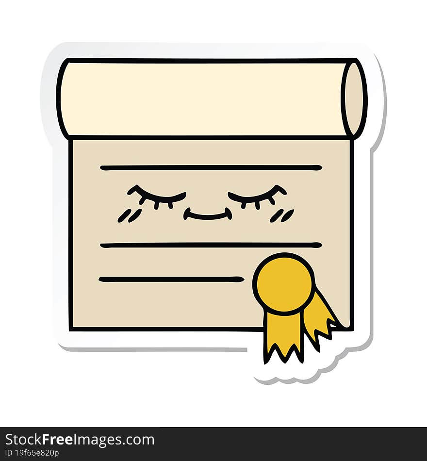 sticker of a cute cartoon certificate