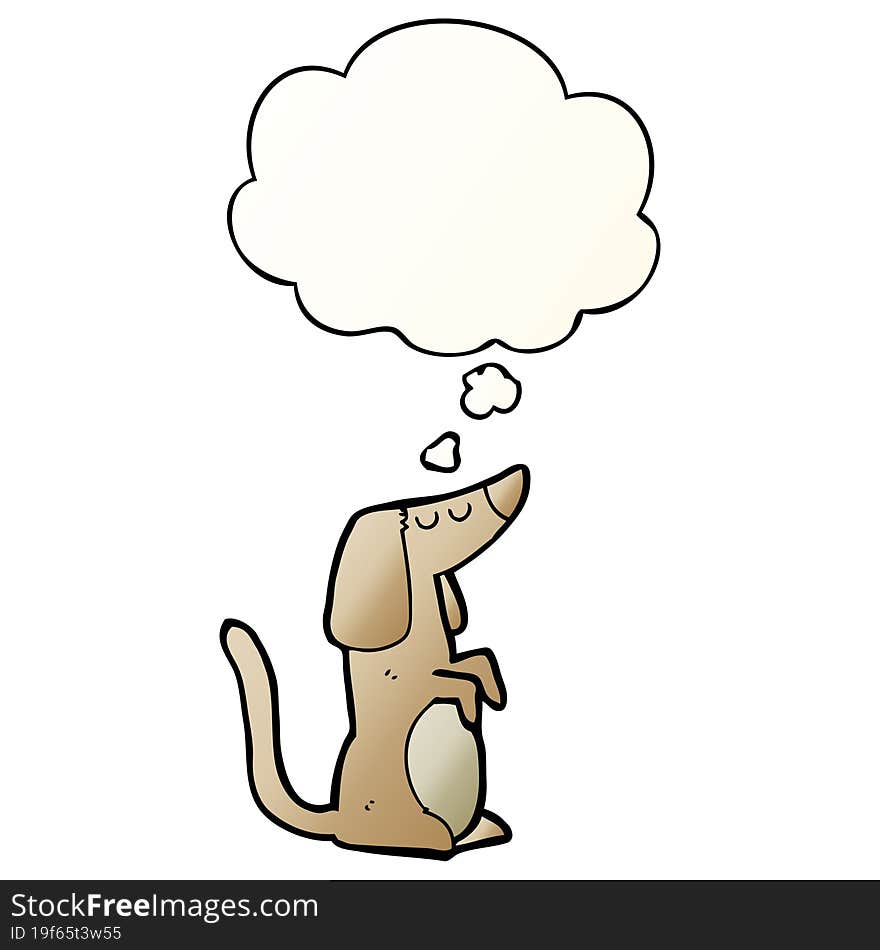 Cartoon Dog And Thought Bubble In Smooth Gradient Style