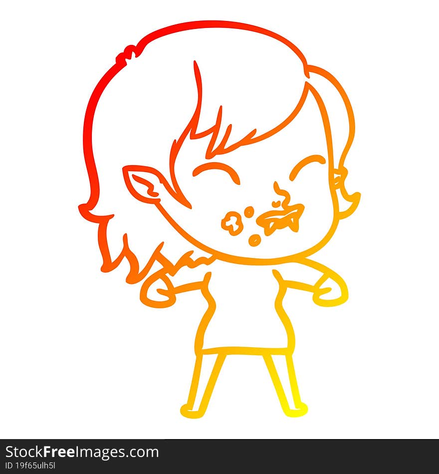 warm gradient line drawing cartoon vampire girl with blood on cheek