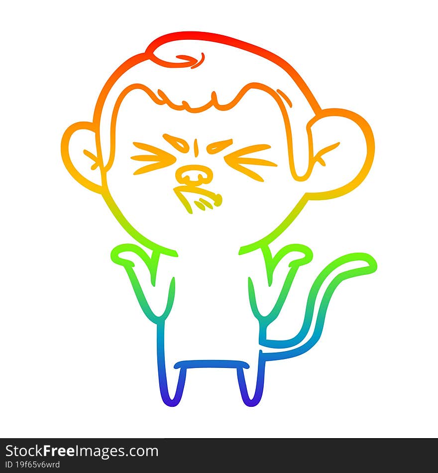 rainbow gradient line drawing of a cartoon annoyed monkey