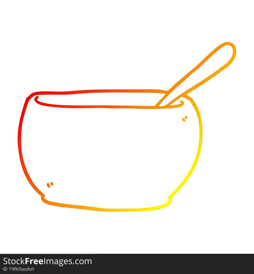 warm gradient line drawing cartoon soup bowl