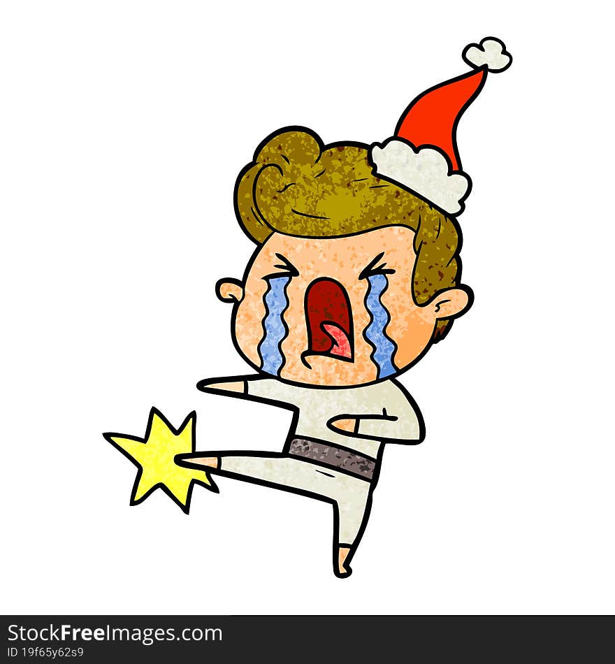 textured cartoon of a crying man wearing santa hat