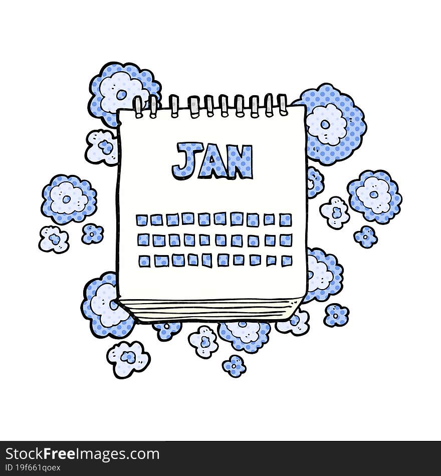 freehand drawn cartoon calendar showing month of january