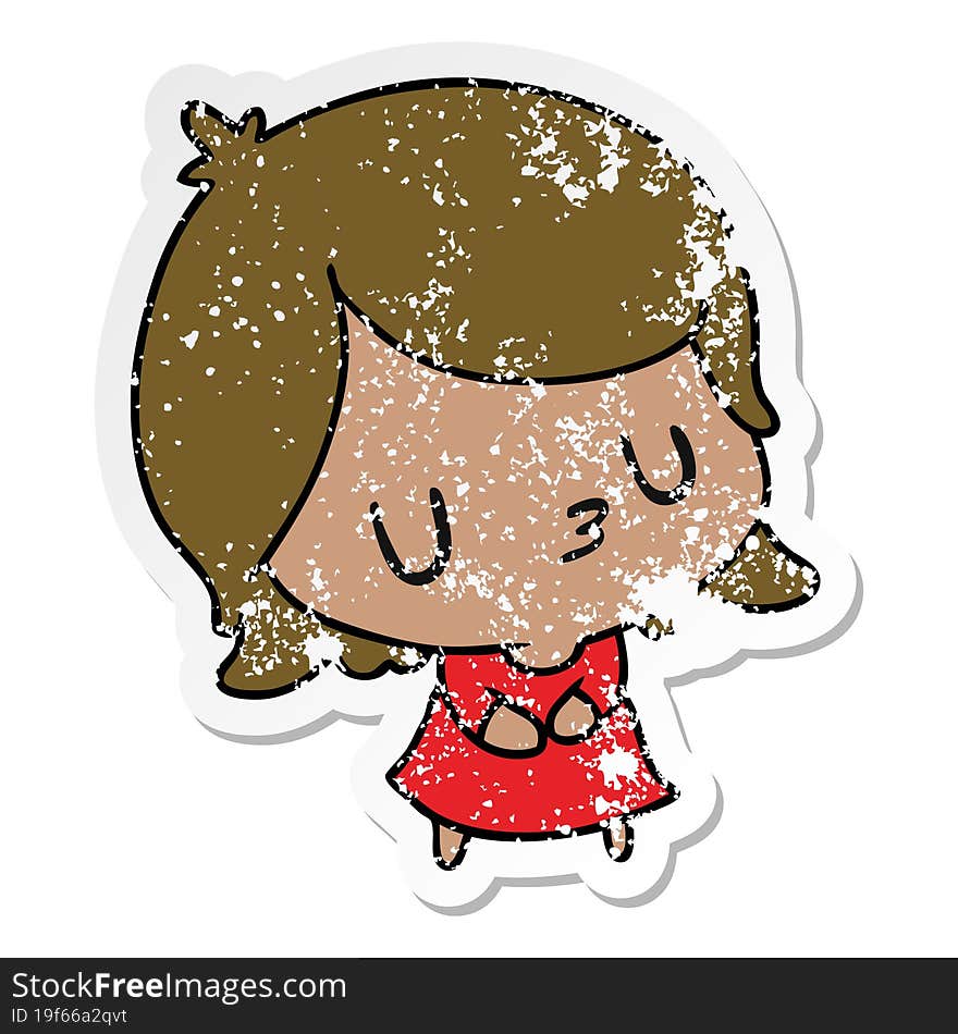 distressed sticker cartoon of a cute kawaii girl