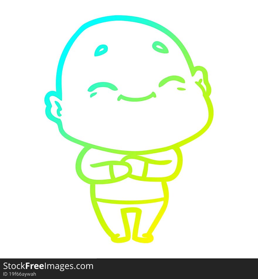 Cold Gradient Line Drawing Cartoon Happy Bald Man