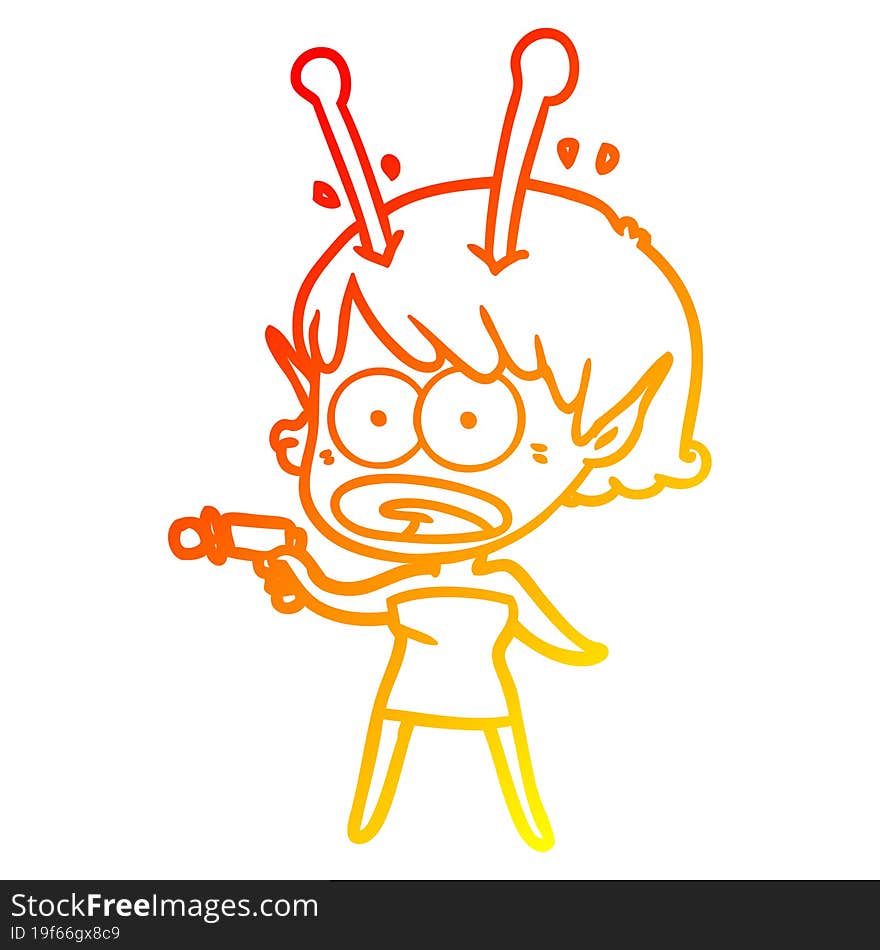 warm gradient line drawing cartoon shocked alien girl