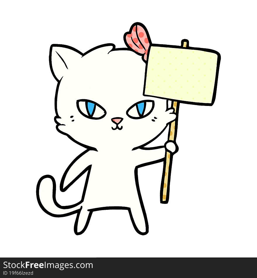 cute cartoon cat with protest sign. cute cartoon cat with protest sign