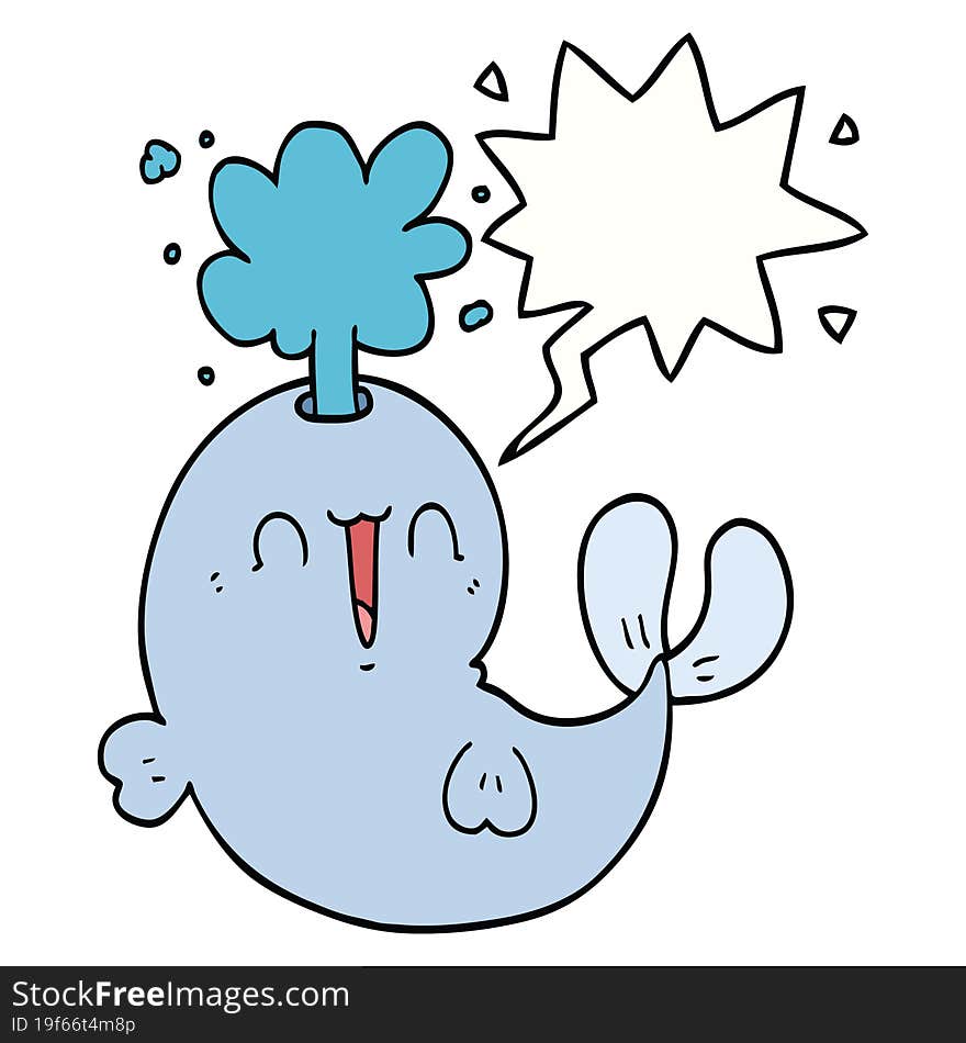 cartoon whale spouting water and speech bubble