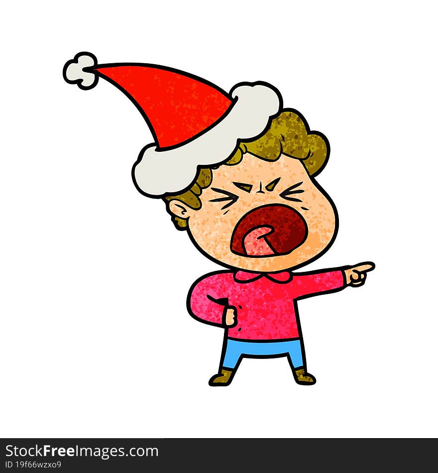 textured cartoon of a furious man wearing santa hat