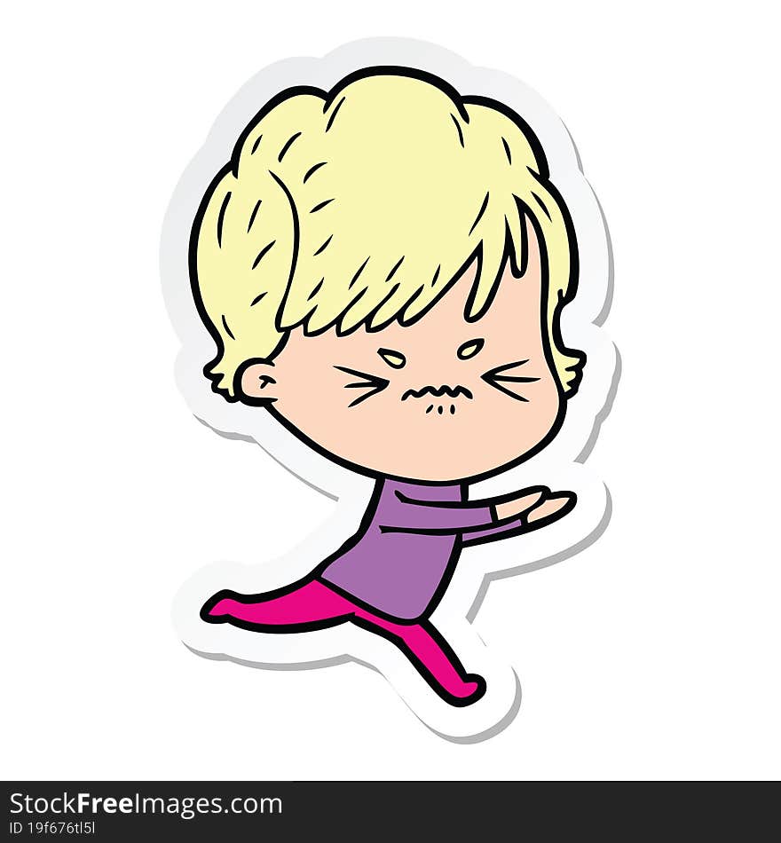 sticker of a cartoon frustrated woman