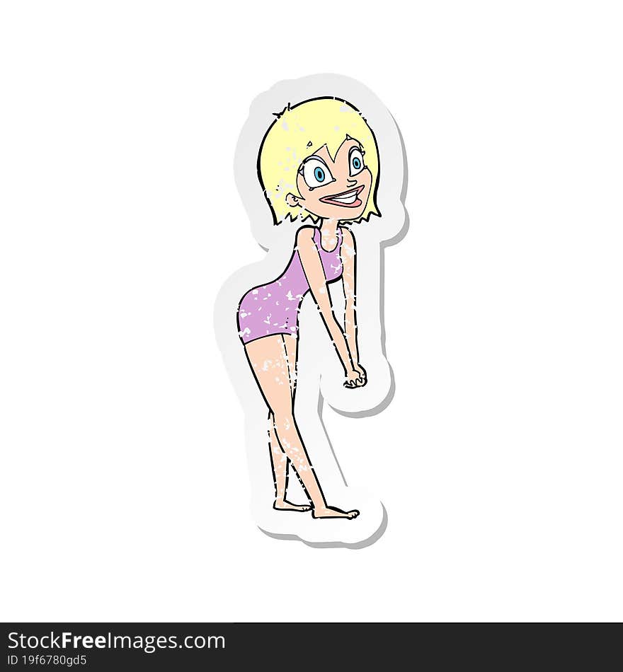 retro distressed sticker of a cartoon excited woman