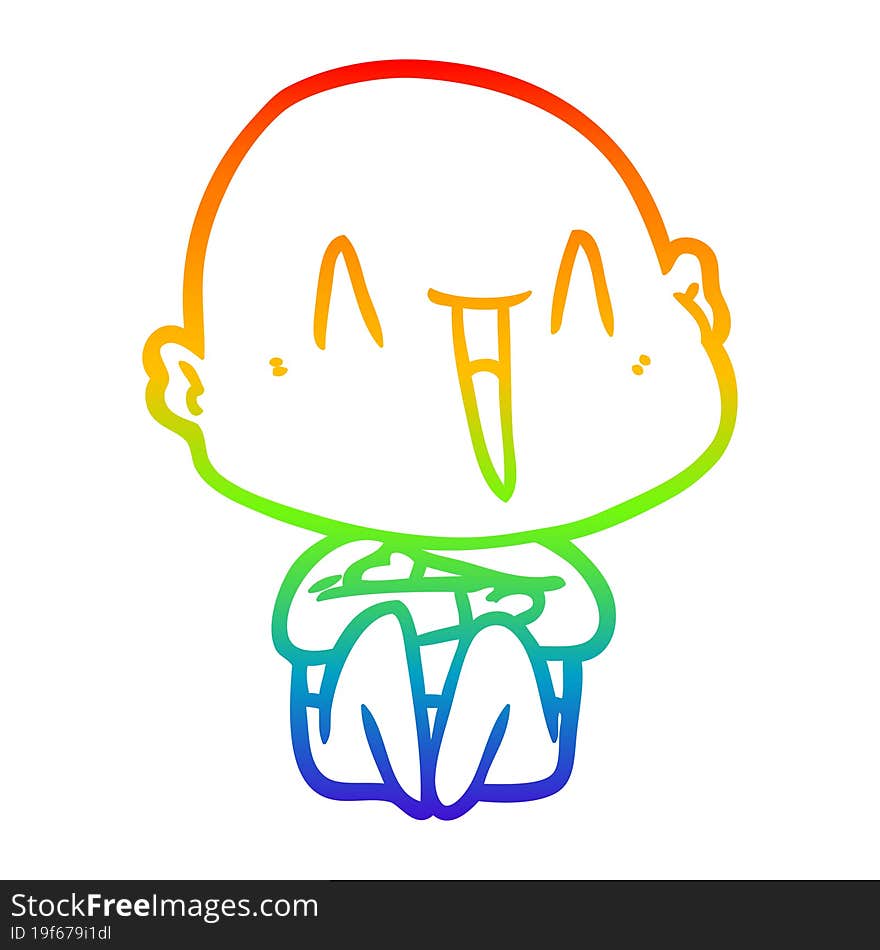 rainbow gradient line drawing of a happy cartoon bald man