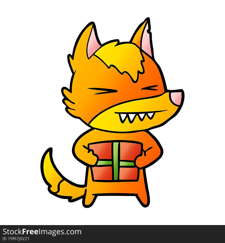 fox cartoon character with present. fox cartoon character with present