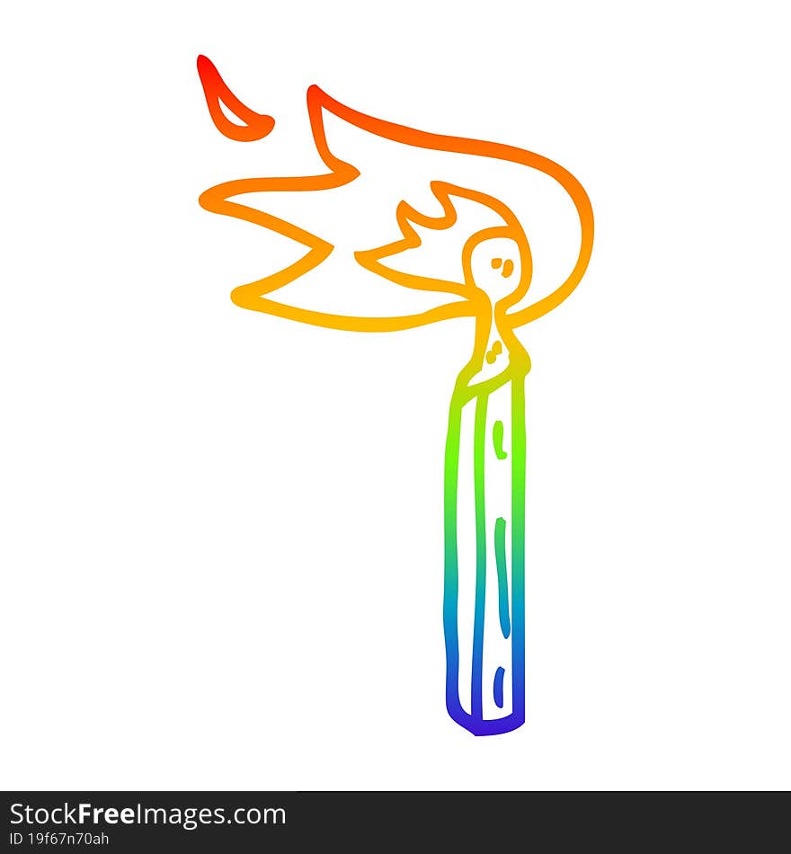 rainbow gradient line drawing cartoon burning match