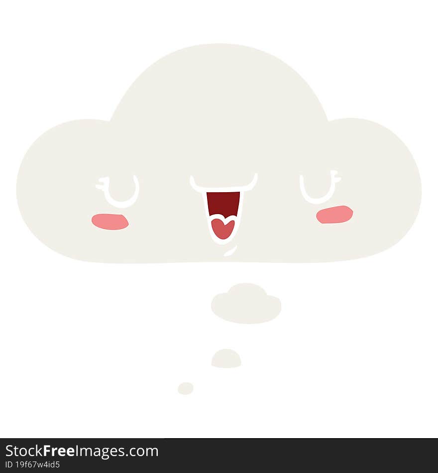 cute happy face cartoon with thought bubble in retro style