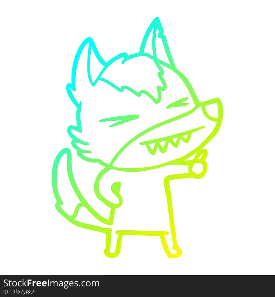 Cold Gradient Line Drawing Angry Wolf Cartoon