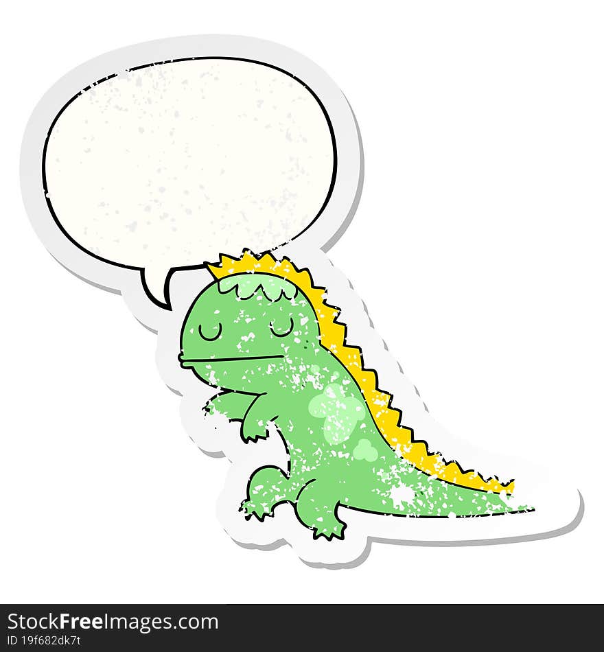 Cartoon Dinosaur And Speech Bubble Distressed Sticker