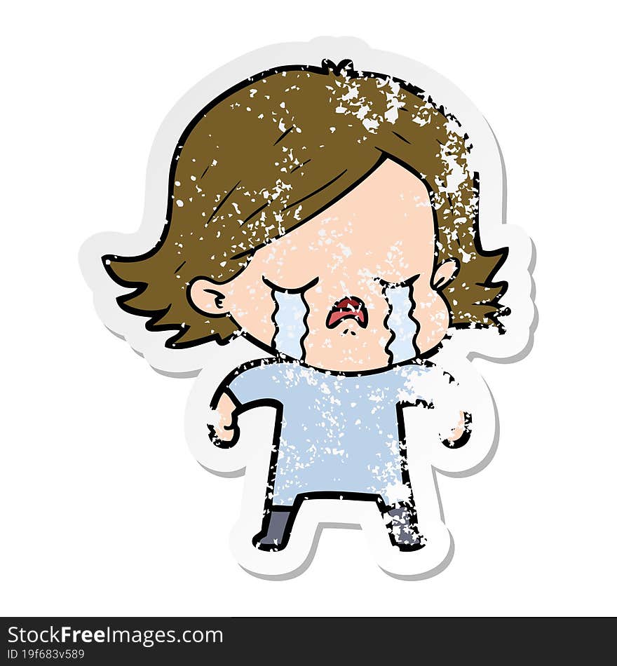 Distressed Sticker Of A Cartoon Girl Crying