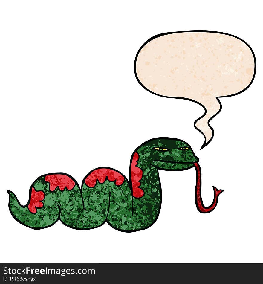 Cartoon Slithering Snake And Speech Bubble In Retro Texture Style