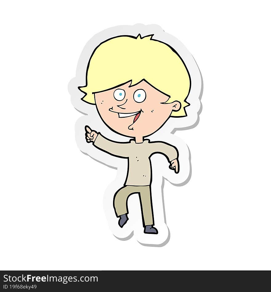 sticker of a cartoon happy pointing man