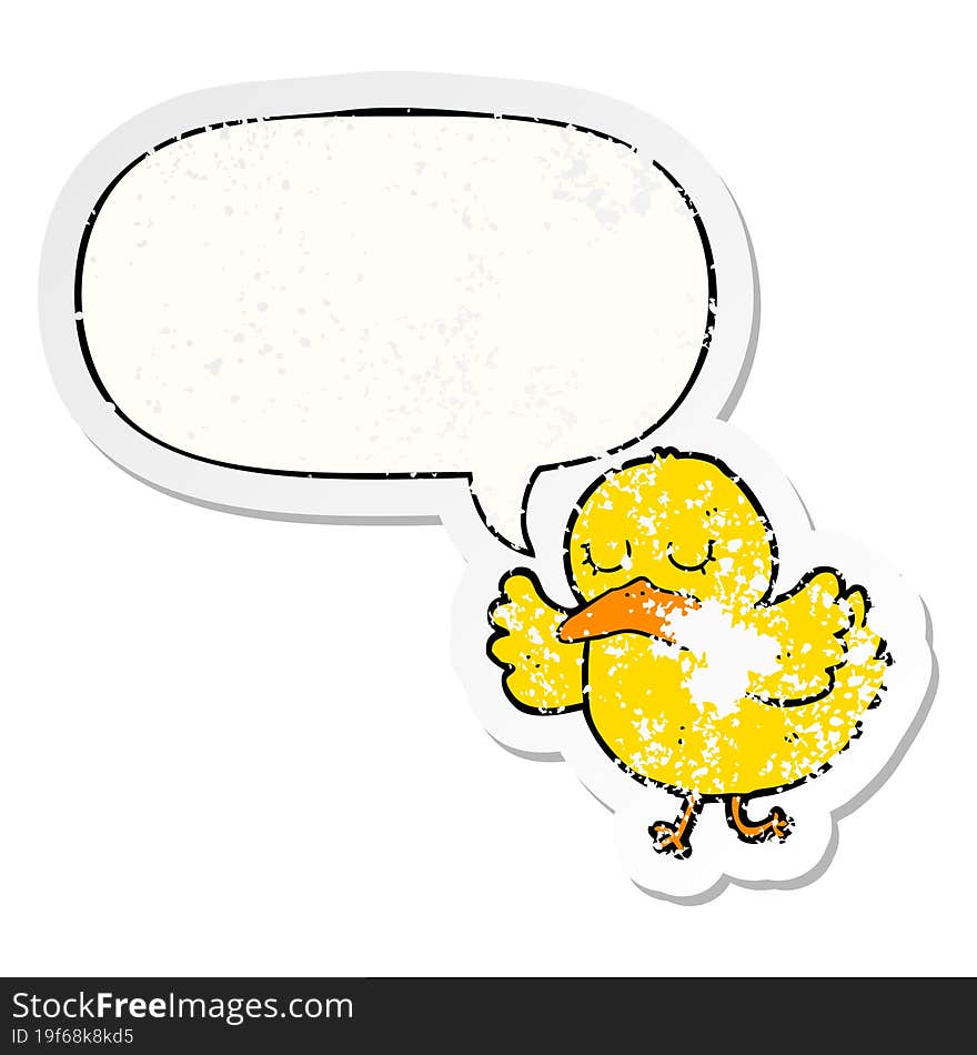 cartoon duck and speech bubble distressed sticker