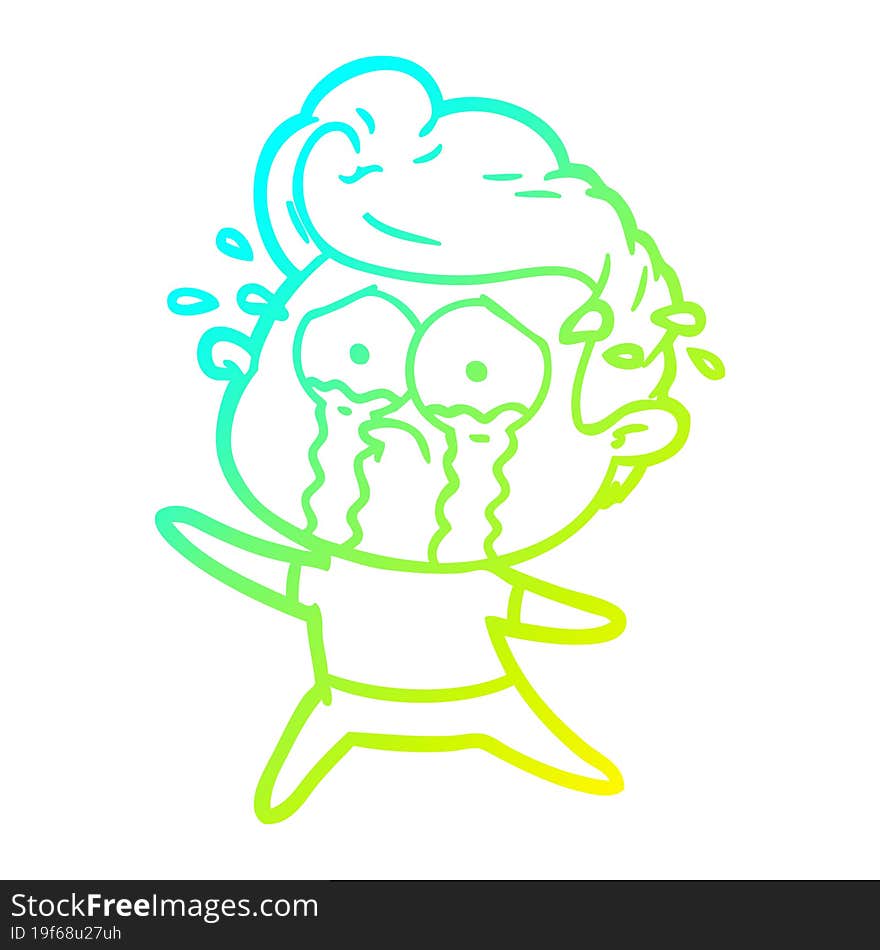 cold gradient line drawing of a dancing crying man