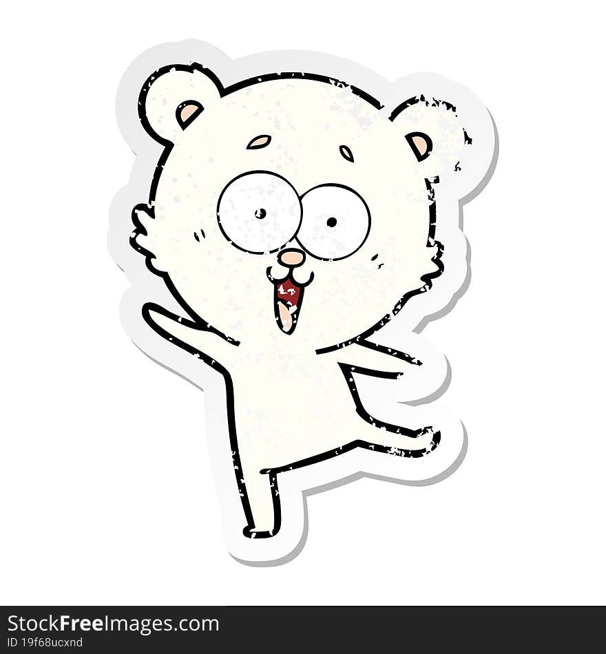 distressed sticker of a laughing teddy  bear cartoon