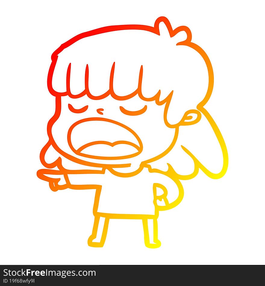 warm gradient line drawing of a cartoon woman talking loudly