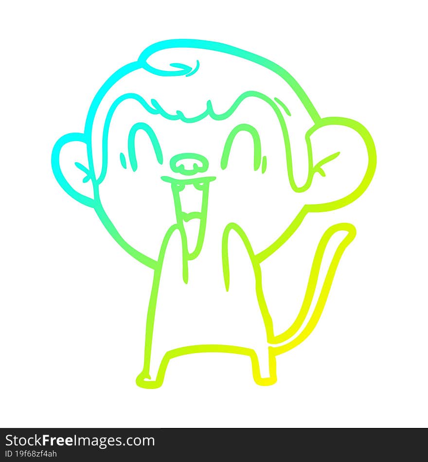 cold gradient line drawing cartoon laughing monkey