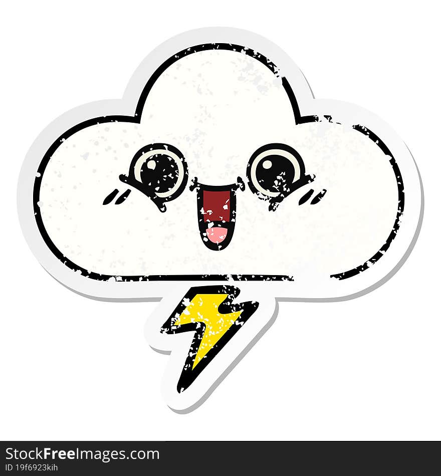 distressed sticker of a cute cartoon storm cloud