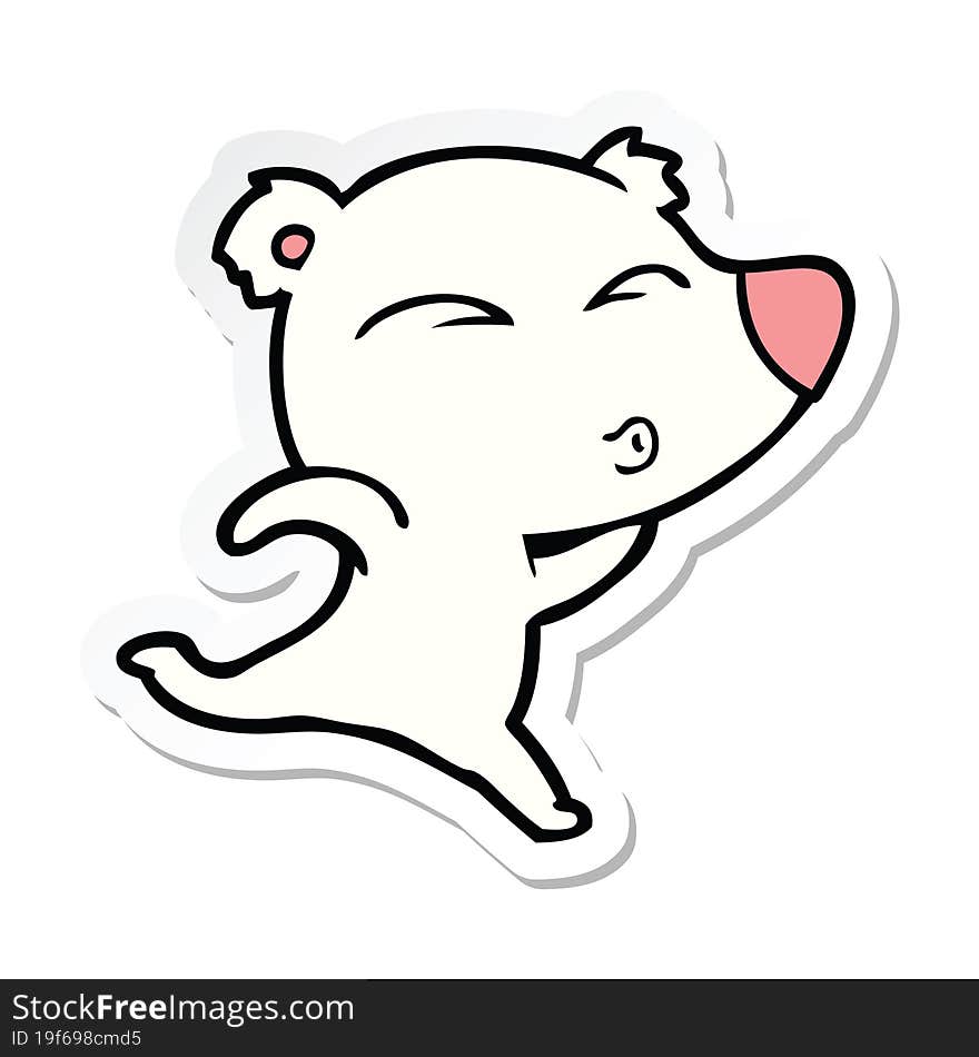 Sticker Of A Cartoon Whistling Polar Bear