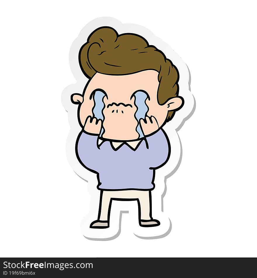 sticker of a cartoon man crying