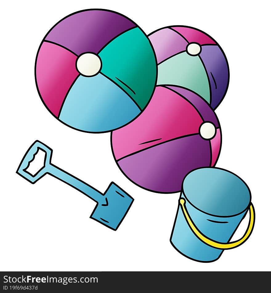 Gradient Cartoon Doodle Beach Balls With A Bucket And Spade