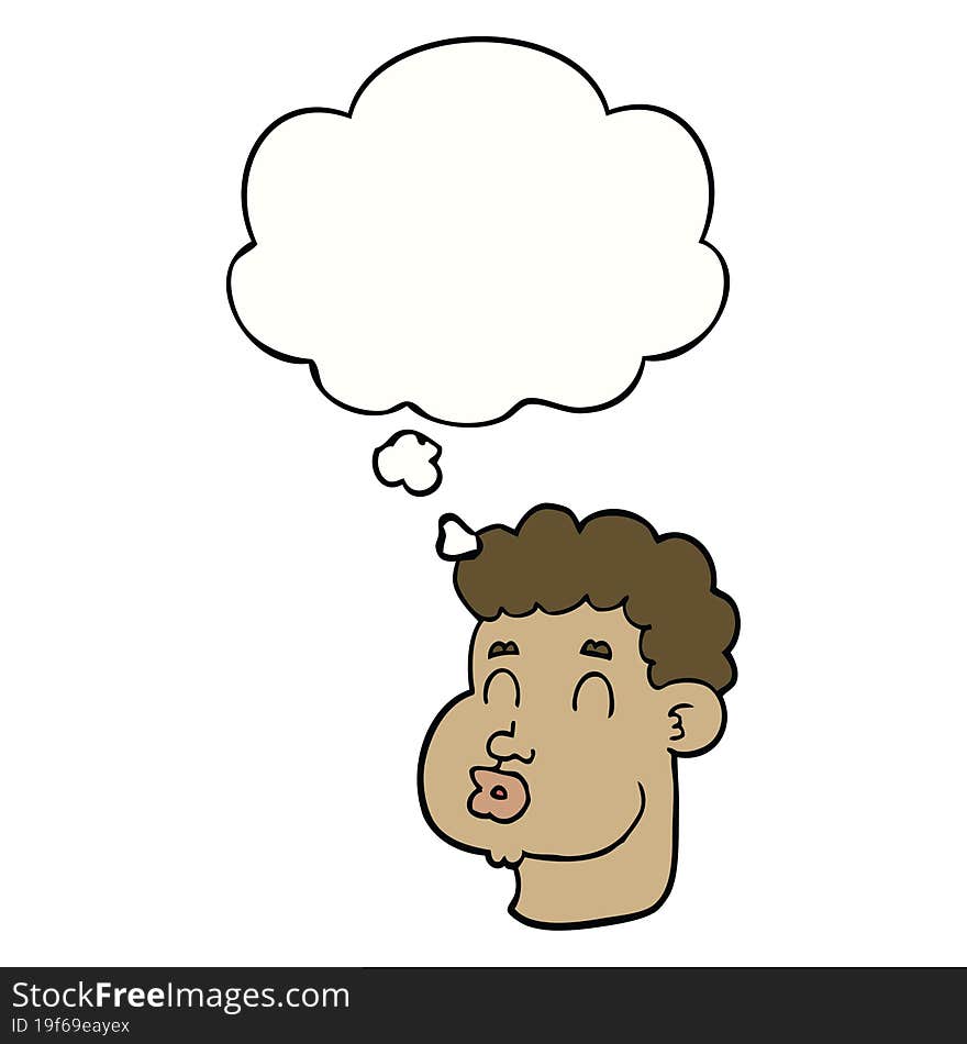 cartoon male face with thought bubble. cartoon male face with thought bubble