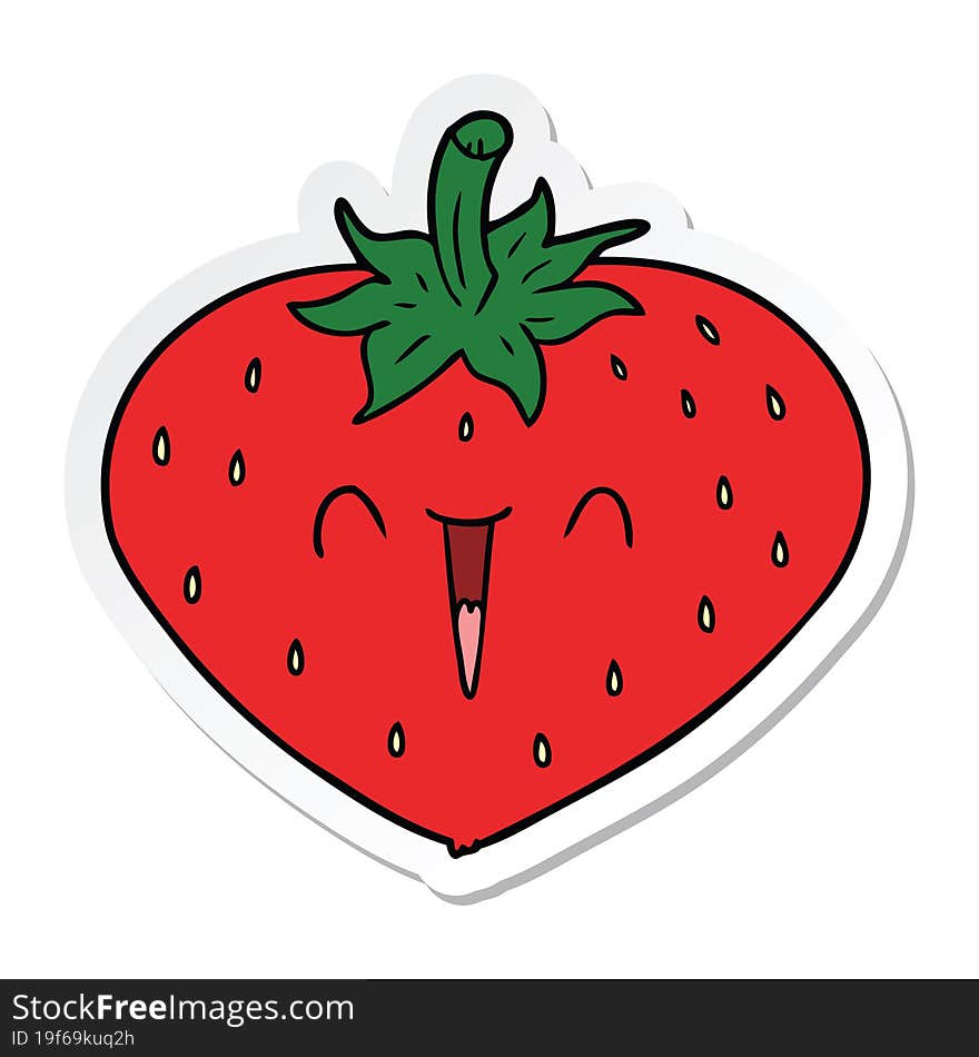 Sticker Of A Happy Cartoon Strawberry