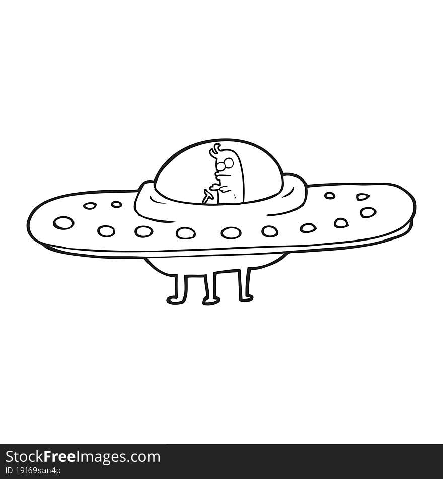 freehand drawn black and white cartoon ufo