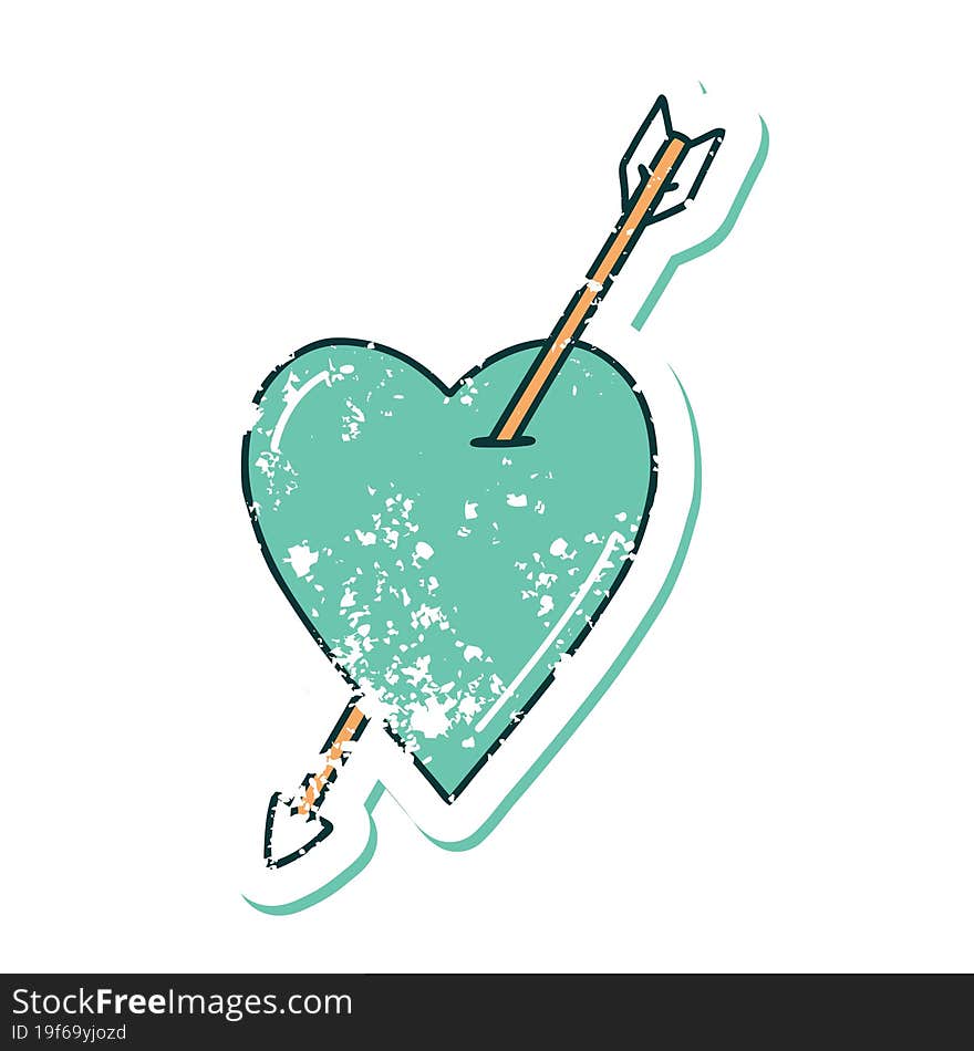 Distressed Sticker Tattoo Style Icon Of An Arrow And Heart