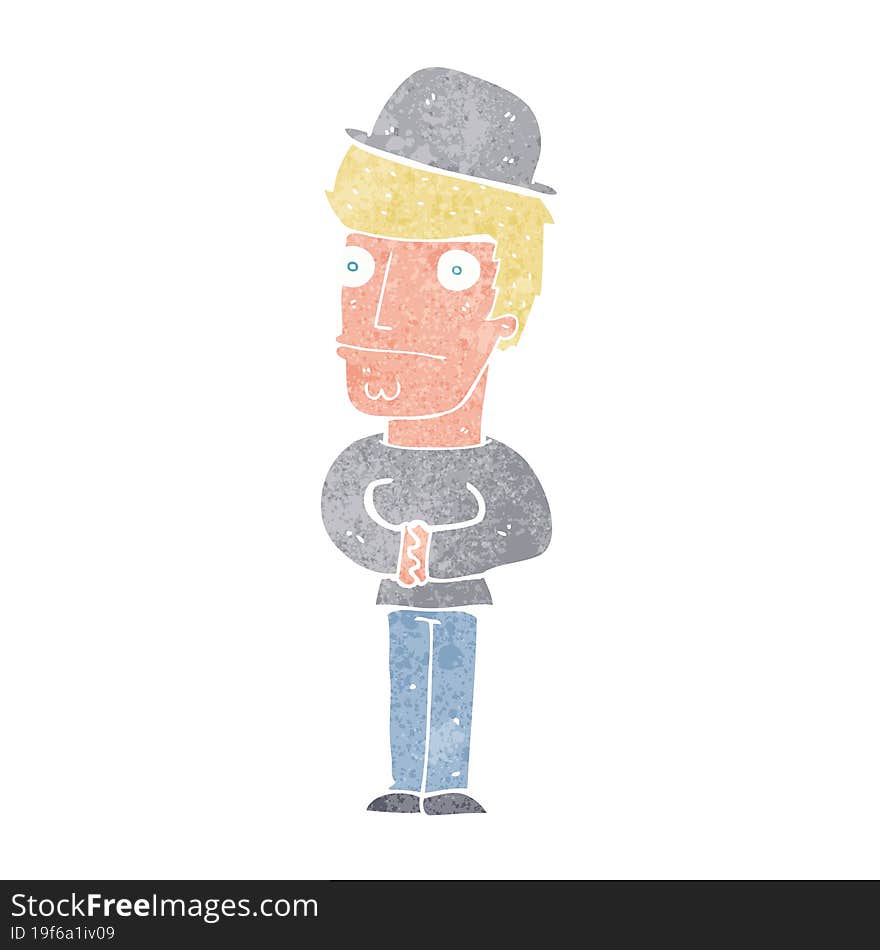 cartoon worried man wearing hat