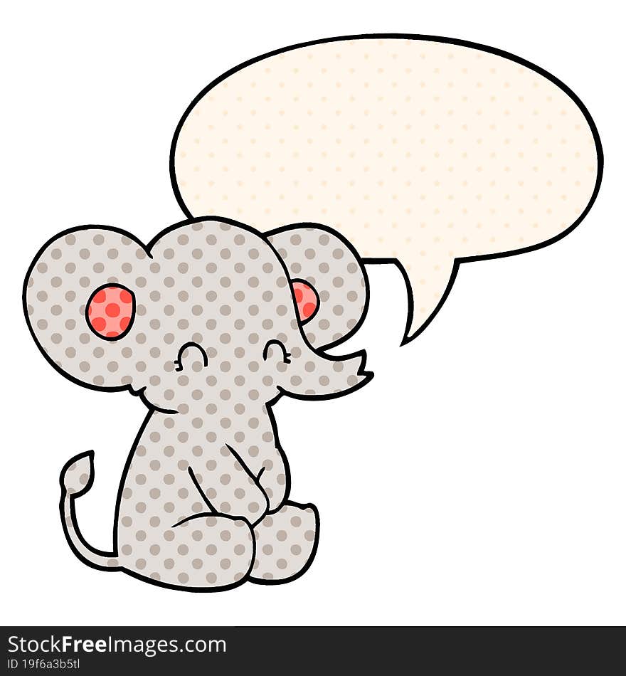 Cute Cartoon Elephant And Speech Bubble In Comic Book Style