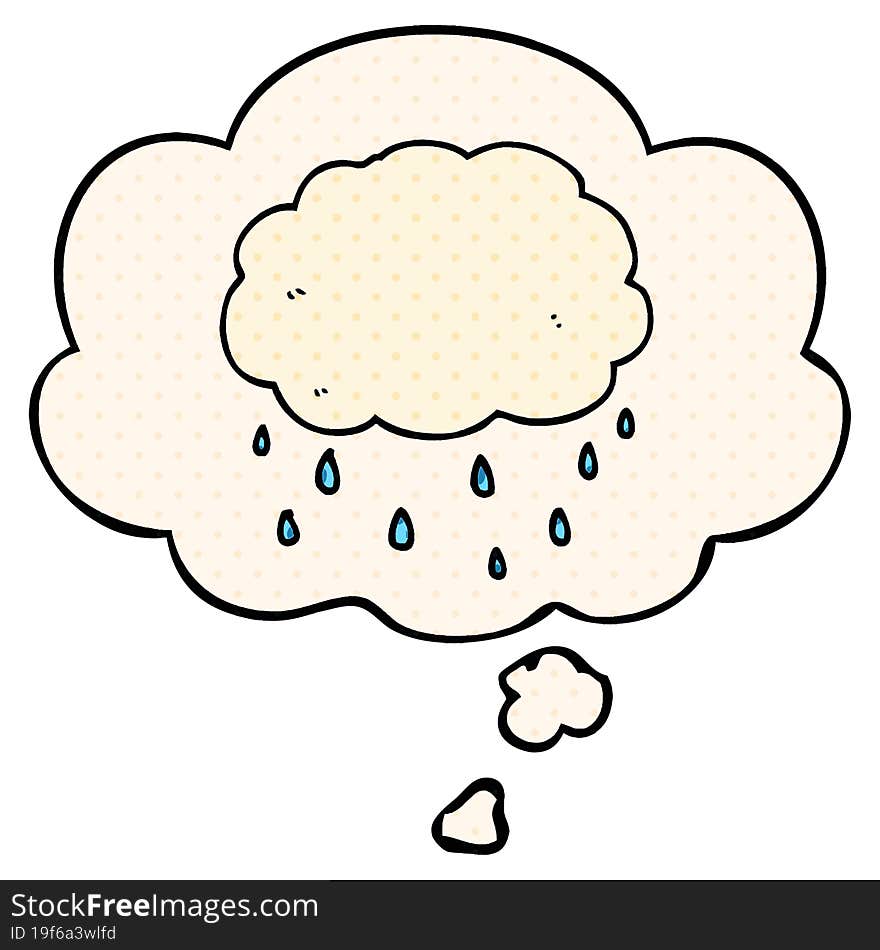 Cartoon Rain Cloud And Thought Bubble In Comic Book Style