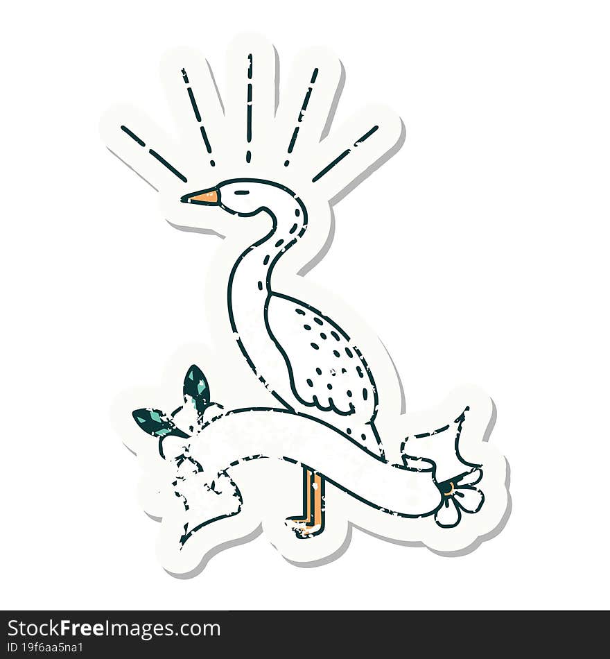 Grunge Sticker Of Tattoo Style Standing Stork