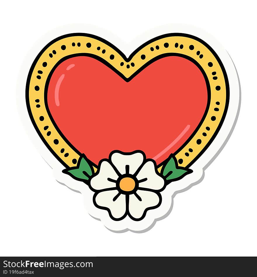 tattoo style sticker of a heart and flower