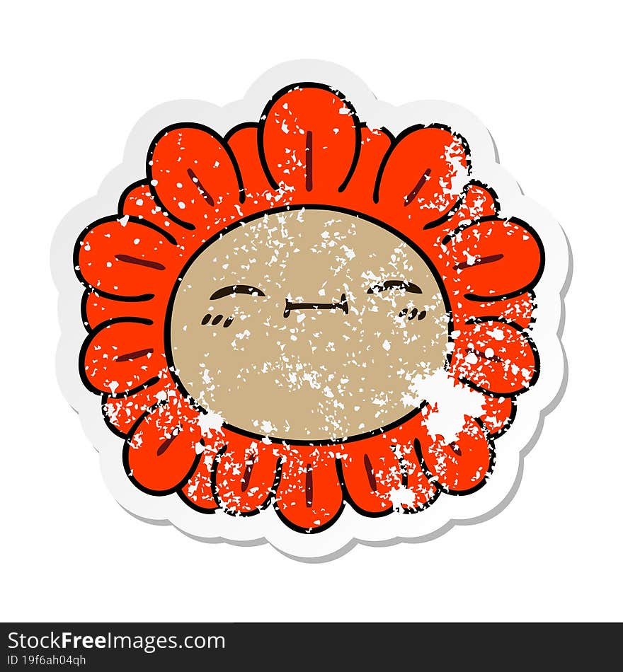 Distressed Sticker Of A Quirky Hand Drawn Cartoon Flower