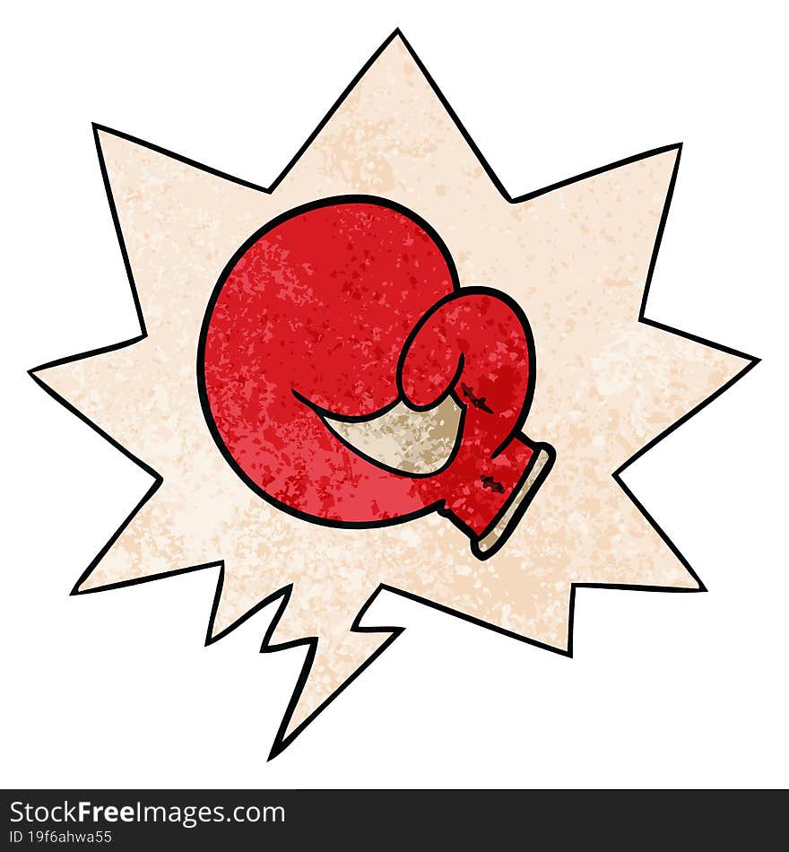 Boxing Glove Cartoon And Speech Bubble In Retro Texture Style