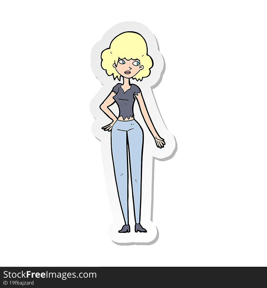 sticker of a cartoon pretty woman