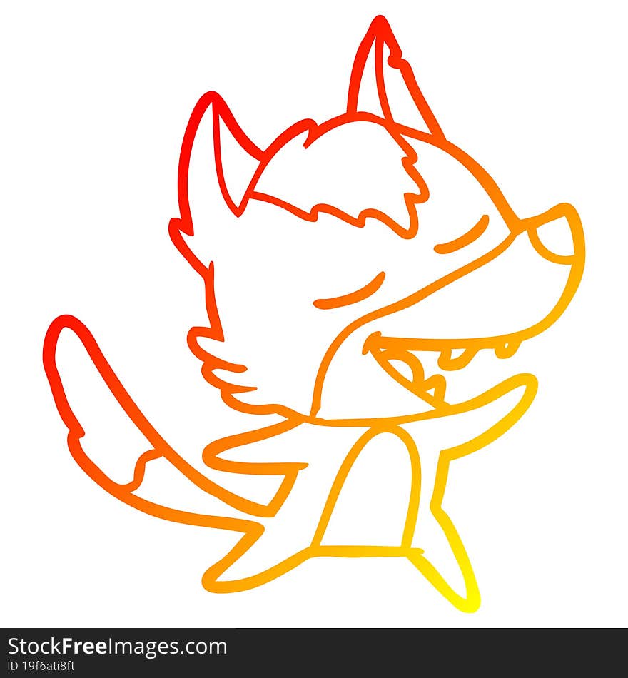 warm gradient line drawing cartoon wolf laughing