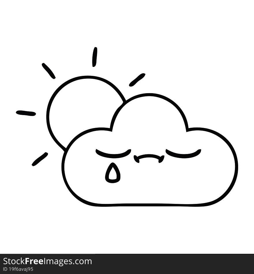 line drawing cartoon sunshine and cloud