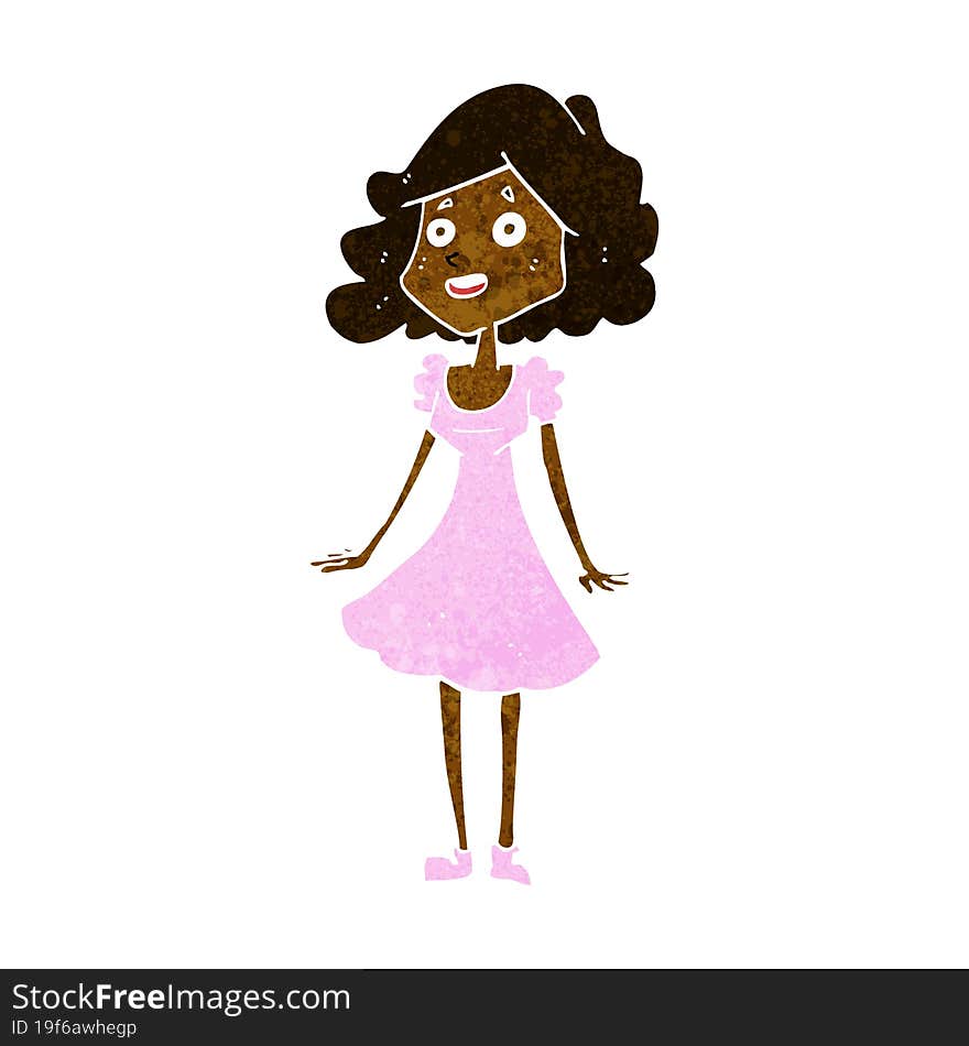 cartoon happy woman in dress