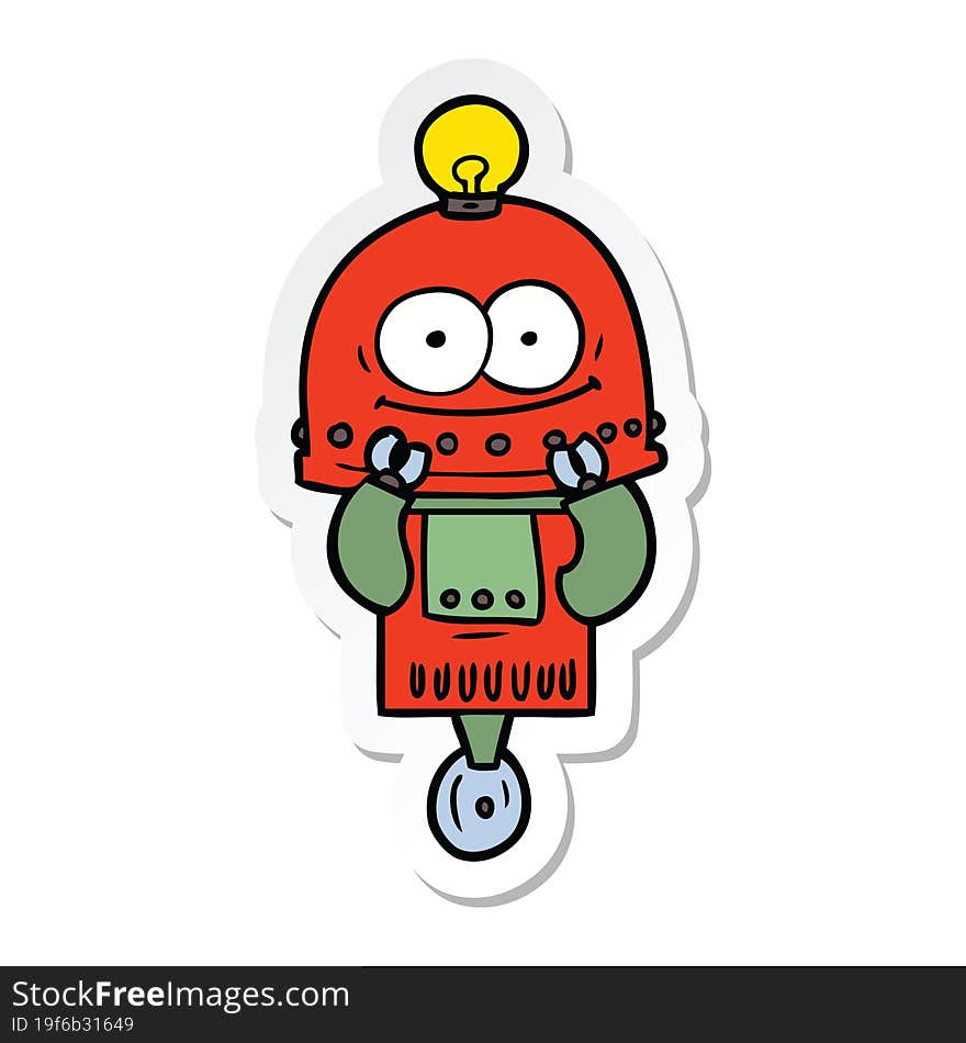 Sticker Of A Happy Carton Robot With Light Bulb