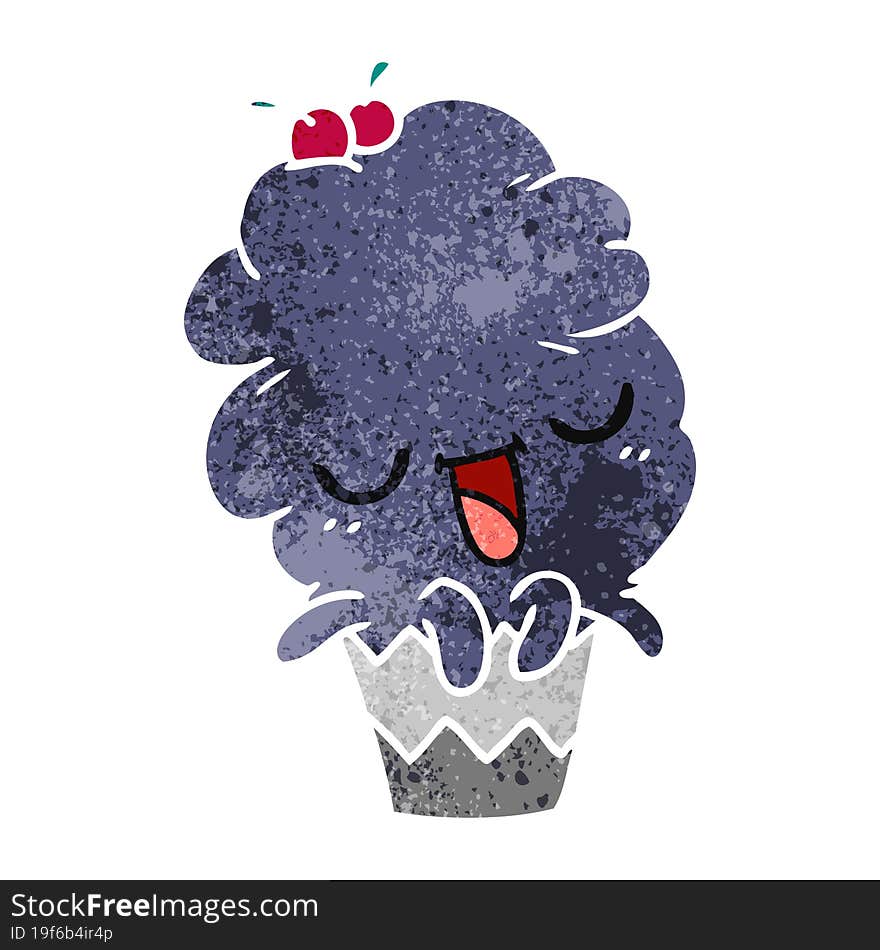 retro cartoon of kawaii octopus cupcake